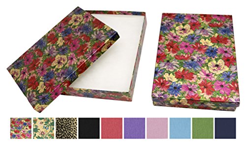 Novel Box Made in USA Jewelry Gift Box in Metallic Floral with Removable Cotton Pad 7X5X1.25 (Pack of 8) + Custom NB Pouch