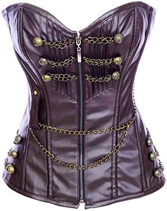 ErQi 2854 Faux leather Vintage Steam Punk Rock Lace Up Boned Corset XX-Large Brown