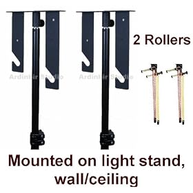 Ardinbir Studio 2x Chain Manual Drive Photography Background Backdrop Support System with Hooks, Rollers and Chains - Light Stand, Wall or Ceiling Mounted