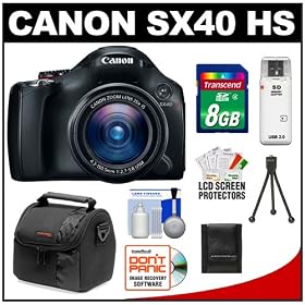 Canon PowerShot SX40 HS 35x Zoom Digital Camera (Black) with 8GB Card + Case + Accessory Kit