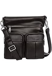 Access Denied Mens RFID Protection Messenger Crossbody Organizer Black Genuine Leather