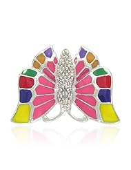 Sterling Silver Enamel and White Topaz Butterfly Shape Ring