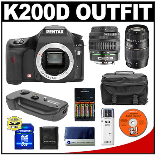 Pentax K200D Digital SLR Camera with Pentax SMC DA 18-55mm f/3.5-5.6 AL II Zoom + Tamron 70-300mm f/4-5.6 Di LD Macro Lens + Pentax D-BG3 Battery Grip + 8GB SD Card + Case + Cameta Bonus Accessory Kit