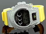 Ice Plus Mens Diamond Shock Style Watch White Case Yellow Band