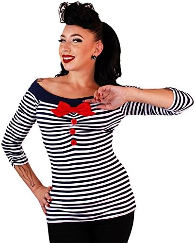 Women's Pinky Pinups Off The Shoulder Top Navy/White 2XL