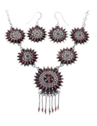 Red Oyster Shell Sterling Silver Link Necklace Set Jewelry NS28677
