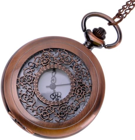 Vintage Hollow Flower Pattern Arabic Numbers Round Dial Antique Quartz Pocket Watch