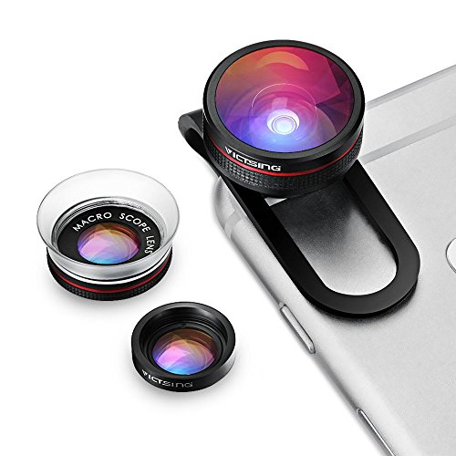 VicTsing Clip-On 3 in 1 Fisheye 12X Macro 24X Super Macro Camera Lens Kit for iPhone Android Devices