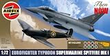 Airfix A50040 1:72 Scale Then & Now Eurofighter Typhoon and Supermarine Spitfire Twin Gift Set with Paints, Glue and Brushes