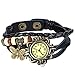 JewelryWe 5PSC New Women Wristwatch Butterfly Quartz Vintage Weave Wrap Leather Strap Girl Lady Bracelet Watch