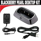Blackberry Pearl Desktop Kit Includes: Blackberry Oem Charging Pod + Blackberry OEM Folding Blade Mini Usb Travel Charger + OEM Blackberry Mini USB Data Cable for 8100 8110 8120 and 8130 Pearl Devices