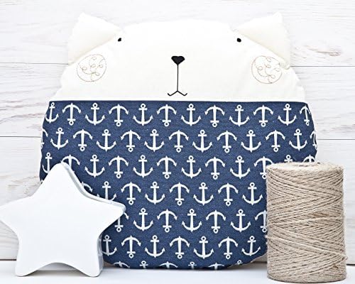 Cat Pillow Blue Decorative Pillow Navy Bedroom Decor, Cat Cushion, Nautical Cat Pillow Baby Shower Gift, Nautical Pillow, Gift for New Mom