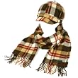 Ladies Winter Tartan Plaid Newsboy Cap Hat Softer Cashmere? Scarf Gift Set Brown