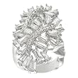 Silvertone Round and Baguette-cut Cubic Zirconia Unique Design Ring