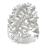Tressa Silvertone Round and Baguette-cut Cubic Zirconia Unique Design Ring