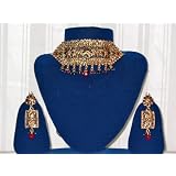 Bridal Jewelry - Meenakari Faux Ruby Emerald Leaf Motif Kundan Necklace Earring Set