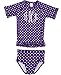 RuffleButts® Infant / Toddler Girls Grape Polka Dot Ruffled Rash Guard Bikini