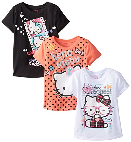 Hello Kitty Big Girls' Value Pack T-Shirt Shirts, Black/Orange/White, 10