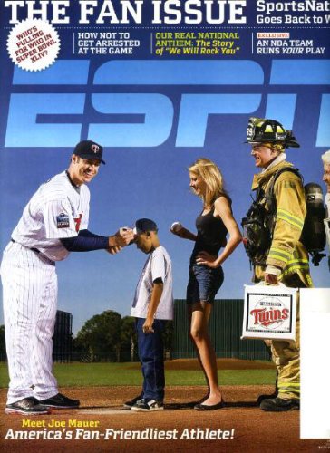 ESPN February 8 2010 Joe Mauer/Minnesota Twins on Cover, Athletes' First Crush, Ken Griffey Jr/Seattle Mariners, Jamal Crawford/Atlanta Hawks, Saiku Koivu/Anaheim Ducks