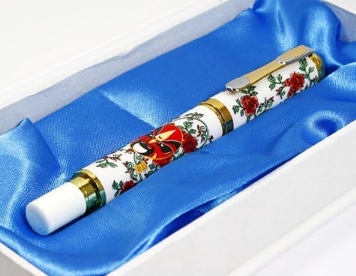Hand Make Porcelain White Blue Rose and Mask Fountain Pen Art Nib M 18 Kgp with Push in Style Ink Converter