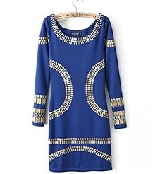 Long Sleeves Polyester/Rayon/Spandex Cocktail Above the Knee General Print Cutout Evening Dress/Wedding Party Dress 