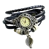 Moonar®BeautyLife Weave Wrap Around Leather Bracelet Quartz Lady Women Wrist Watch (Black) thumbnail