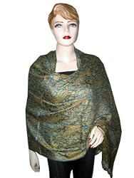 Paisley Green Indian Pashmina Shawl,Wrap Throw Reversible Free Shipp