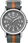 Timex Men's T2N649KW Weekender Gray and Orange Slip Through Strap Watch