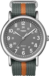 Timex Men's T2N649KW Weekender Gray and Orange Slip Through Strap Watch