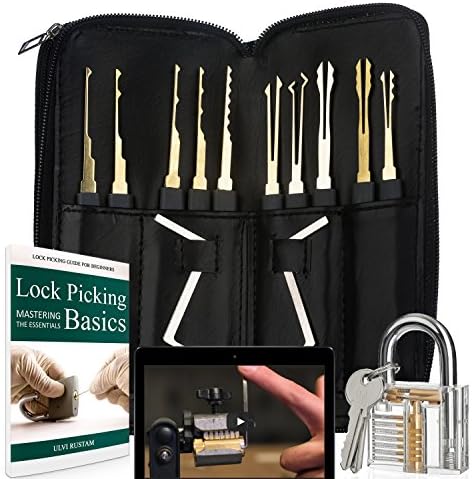 24 Piece Locksmith Tools Set &amp; Practice Padlock in Leather Case. Comes with How To Videos &amp; eBook for Beginners by Phylock. Great for Novelty Gifts, Brain Teasers &amp; Puzzles. FOR EDUCATIONAL PURPOSES