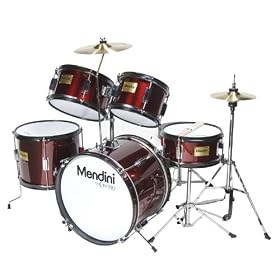 Mendini by Cecilio Complete 5-Piece 16" Wine Red Junior Drum Set + Cymbals, Drumsticks & Adjustable Throne MJDS-5-WR