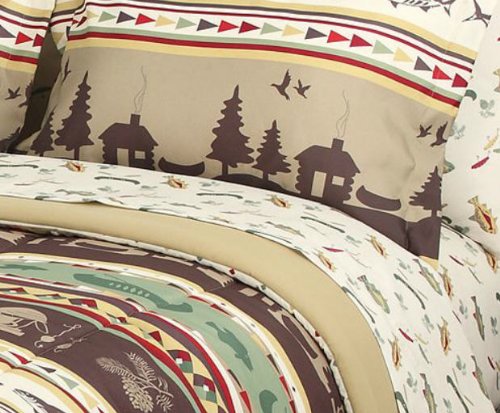Fishing, Cabin, Lodge, Canoe Twin Comforter Set (6 Piece Bed In A Bag)
