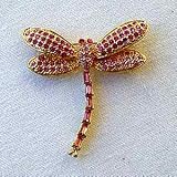 24K Gold-Plated Pink Swarovski Crystal “Dragonfly” Brooch / Pin …