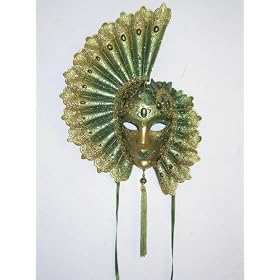 Venetian Carnival Wall Mask with Green Stones by Venice Buys - Venetian Masks