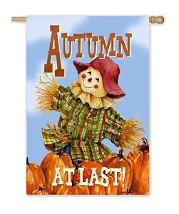 Autumn At Last Scarecrow Pumpkins Large Flag