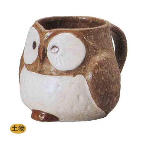 マグカップ　ふくろう（茶唐津）　和陶器　美濃焼