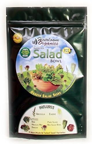 Heirloom Organics NON-GMO Salad Seed Pack - 12 Varieties Non-Hybrid Garden Salad Seeds - Hermetically Sealed for Long Term Storage by Heirloom Organics