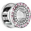 7/16" Stainless Steel Pink Clear Gem Ball Bearing Screw Fit Tunnel