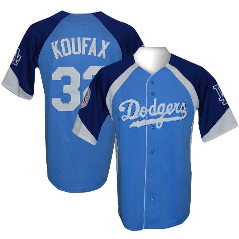 Majestic L.A. Dodgers #32 Sandy Koufax Wheelhouse Cooperstown Player Baseball Jersey - Light Blue-Royal Blue (Medium)