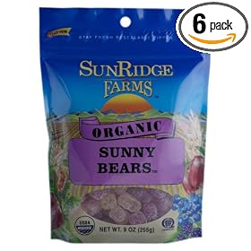 Sunridge Farms Organic Sunny Bears, Vegetarian, 9-Ounce Bags (Pack of 6)