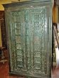 RARE ANTIQUE INDIA DOORS HUGE ARMOIRE RUSTIC TV CABINET GREEN PATIN