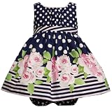 Bonnie Jean Baby/NEWBORN 3M-9M 2-Piece NAVY-BLUE WHITE PINK POLKA DOT ROSE BORDER PRINT Special Occasion Easter Party Dress