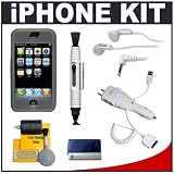 CTA Skin Case (Black) + CTA Multifunctional 4 Way Home & Car Charger + CTA Earbud Headphones + Accessory Kit for Apple iPhone