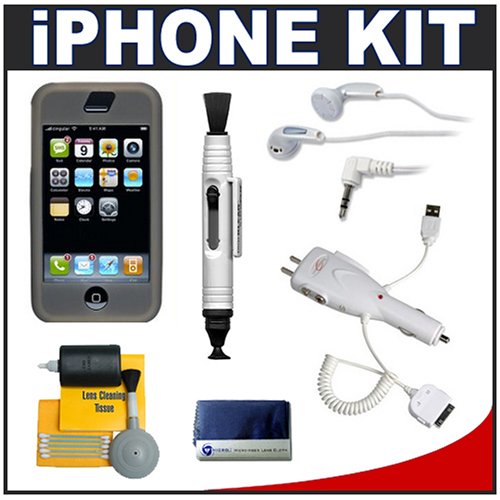CTA Skin Case (Black) + CTA Multifunctional 4 Way Home & Car Charger + CTA Earbud Headphones + Accessory Kit for Apple iPhone
