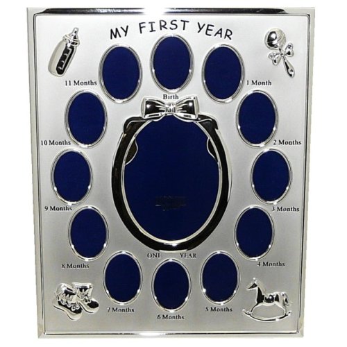 Childrens Toyshop  Kitchen & Housewares : Silver Colour ' My First Year ' Photo Frame Babys First Birthday Christening Gift - Holds 13 photos