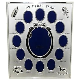 Silver Colour ' My First Year ' Photo Frame Babys First Birthday Christening Gift - Holds 13 photos