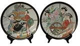 Traditional Oriental Geisha Girls, set of two plates - hand painted porcelain