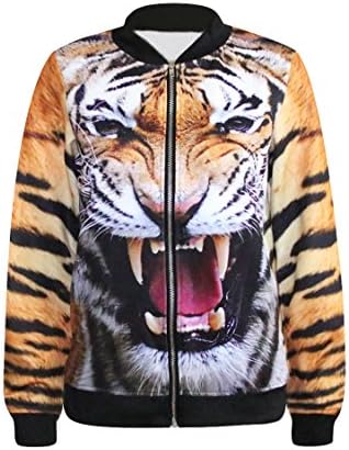 Worronland Womens Yellow Tiger Print Zipper Baseball Jacket+Casual Trousers Set