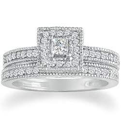 1/2ct Princess Diamond Bridal Set in 14k White Gold (GH I1) Ring sizes 5-9