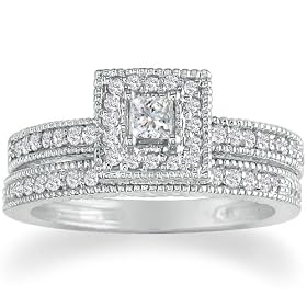1/2ct Princess Diamond Bridal Set in 14k White Gold (GH I1) Ring sizes 5-9: Jewelry